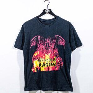 Dragon Flame Fire Firefighter T-Shirt Tame The Beast Medium Y2K Streetwear Retro